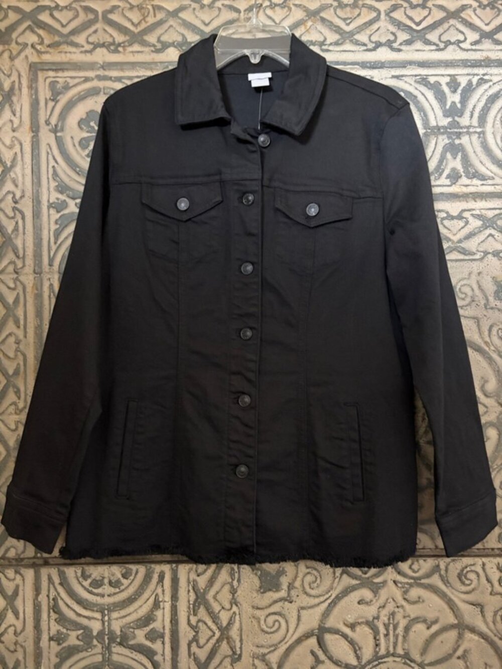 Chico's Black Button-Front Jean Jacket (Size 1)